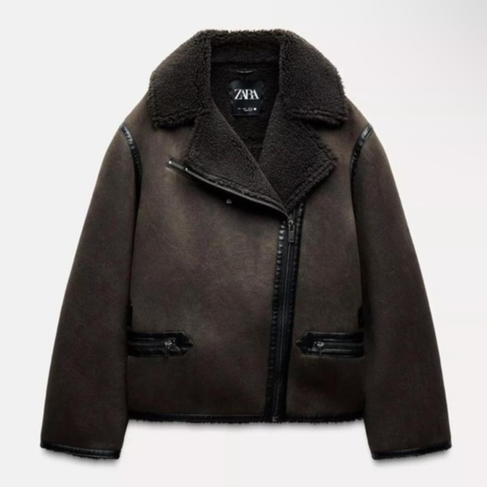 Zara Double Faced Jacket black dark gray XS Sherpa lining excellent condition